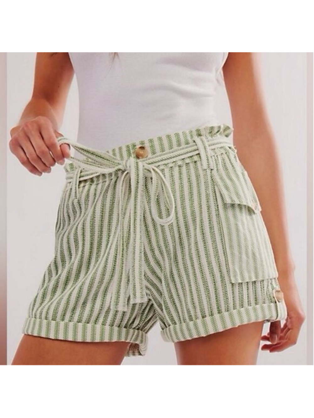 Free People Fp One Harriet Striped Shorts Mint Chip Combo Pocket M Coastal Beach